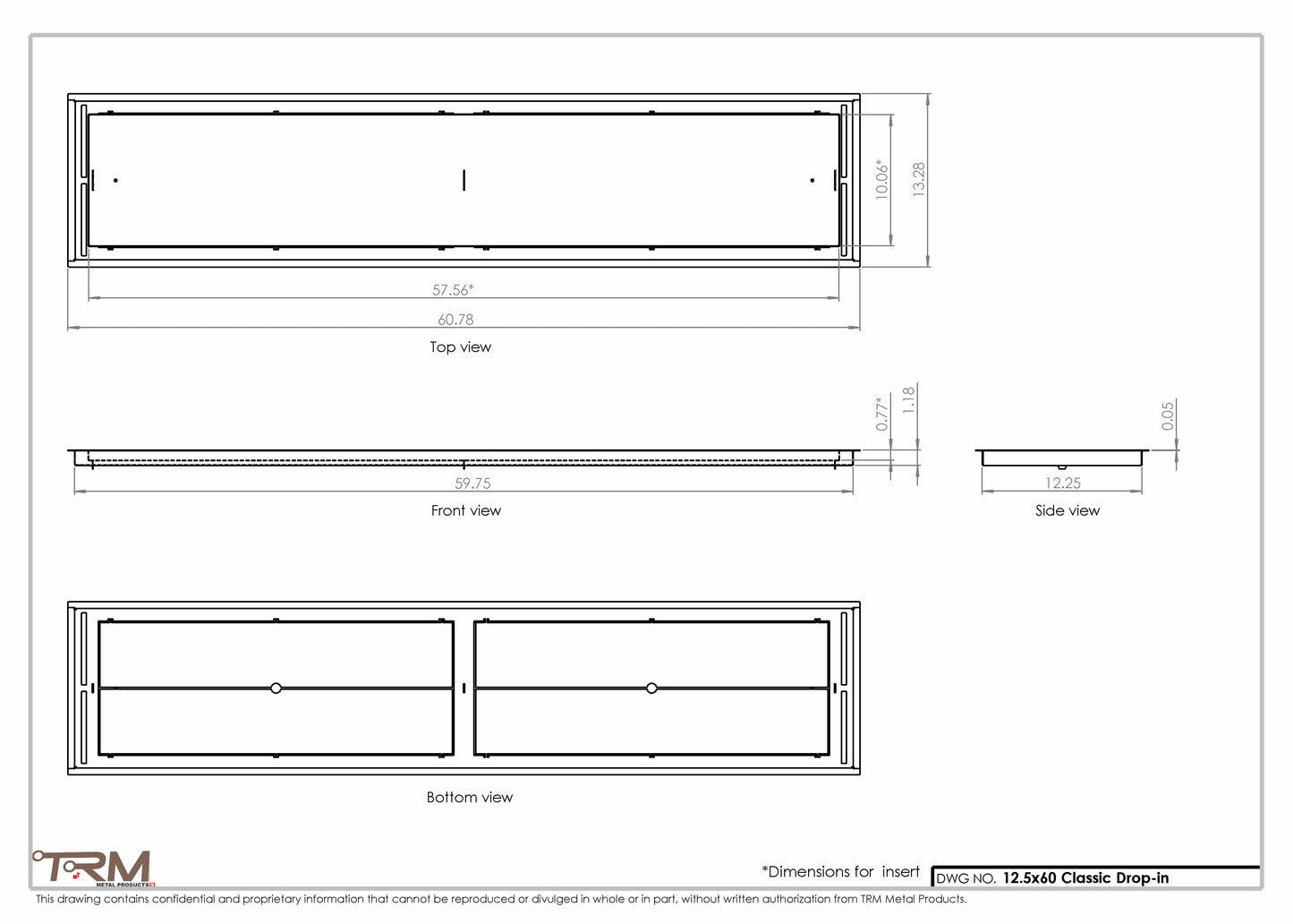 12.5x60 - Classic Drop-in Air Vent, Flush Floor-Matching, All Metal, Floor Vent Cover - TRM Metal  60x12.5