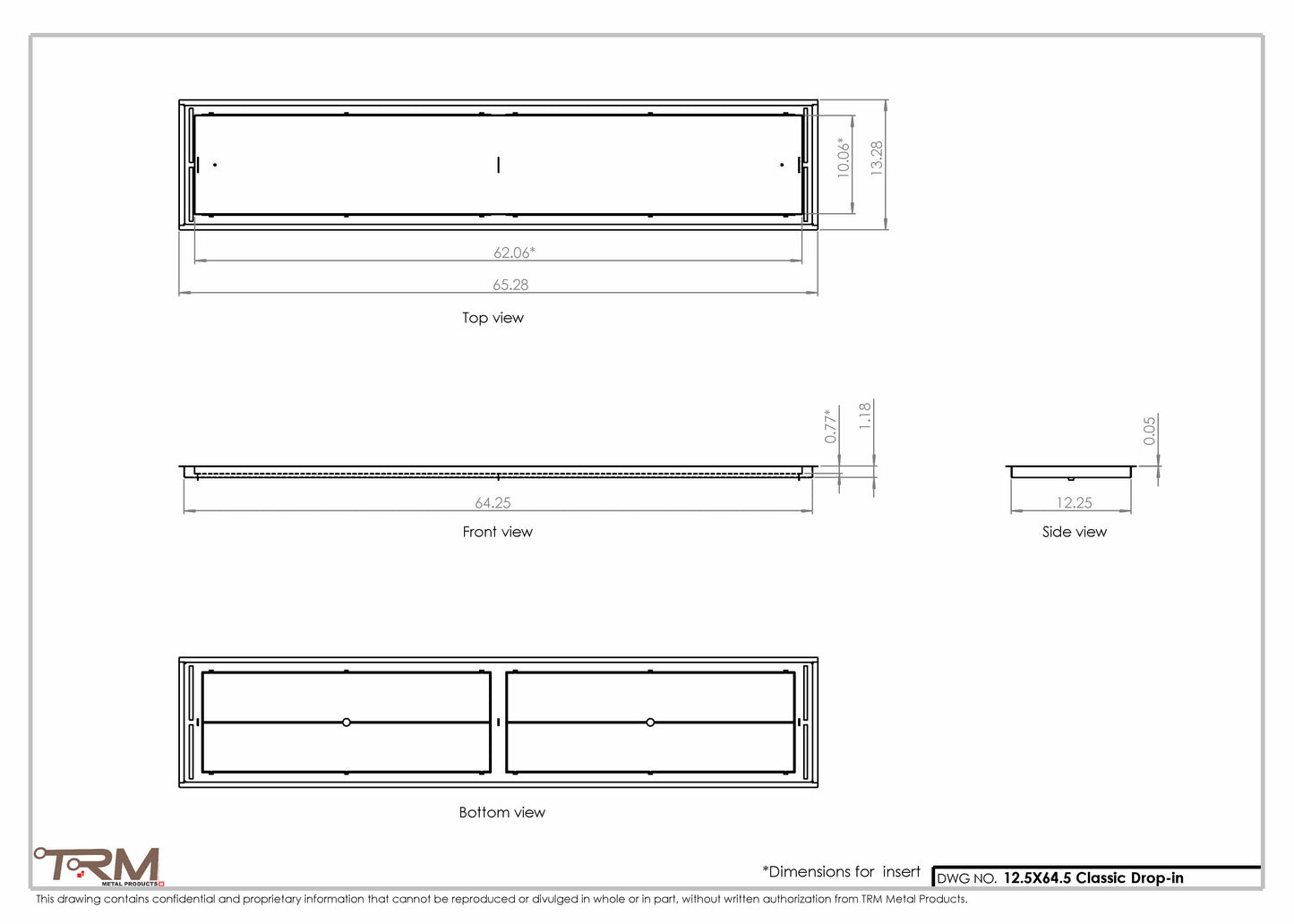 12.5x64.5 - Classic Drop-in Air Vent, Flush Floor-Matching, All Metal, Floor Vent Cover - TRM Metal  64.5x12.5