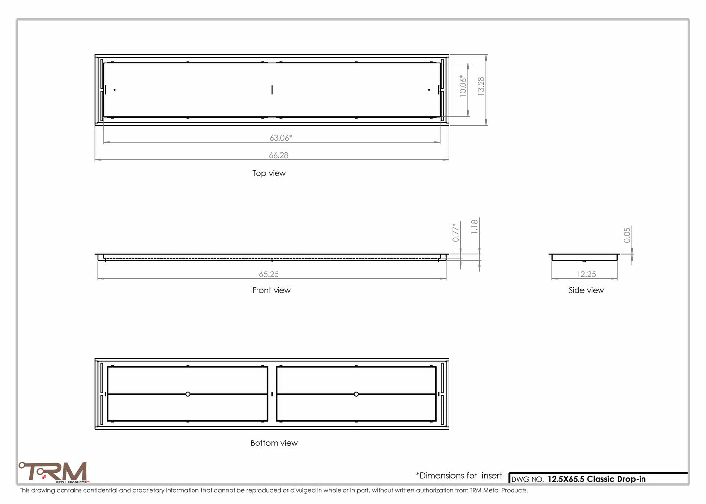 12.5x65.5 - Classic Drop-in Air Vent, Flush Floor-Matching, All Metal, Floor Vent Cover - TRM Metal  65.5x12.5