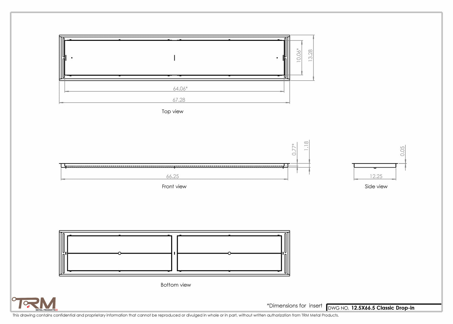 12.5x66.5 - Classic Drop-in Air Vent, Flush Floor-Matching, All Metal, Floor Vent Cover - TRM Metal  66.5x12.5