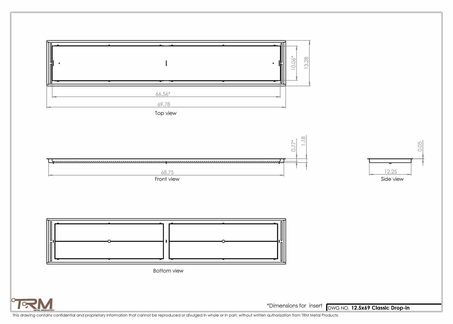 12.5x69 - Classic Drop-in Air Vent, Flush Floor-Matching, All Metal, Floor Vent Cover - TRM Metal  69x12.5