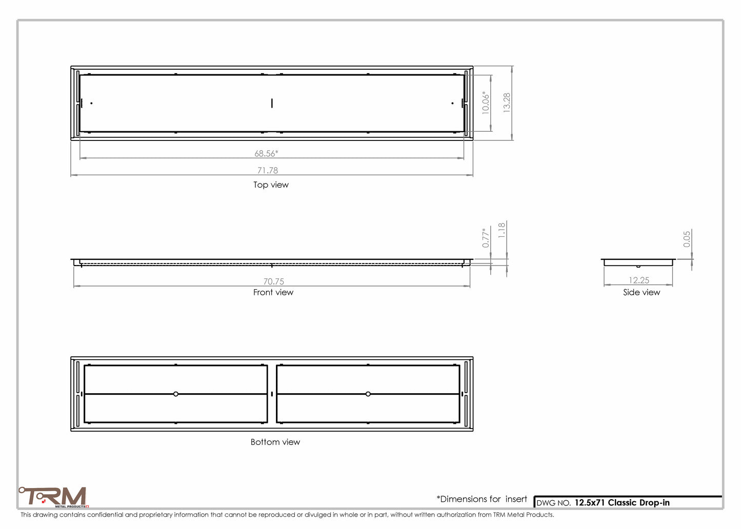 12.5x71 - Classic Drop-in Air Vent, Flush Floor-Matching, All Metal, Floor Vent Cover - TRM Metal  71x12.5