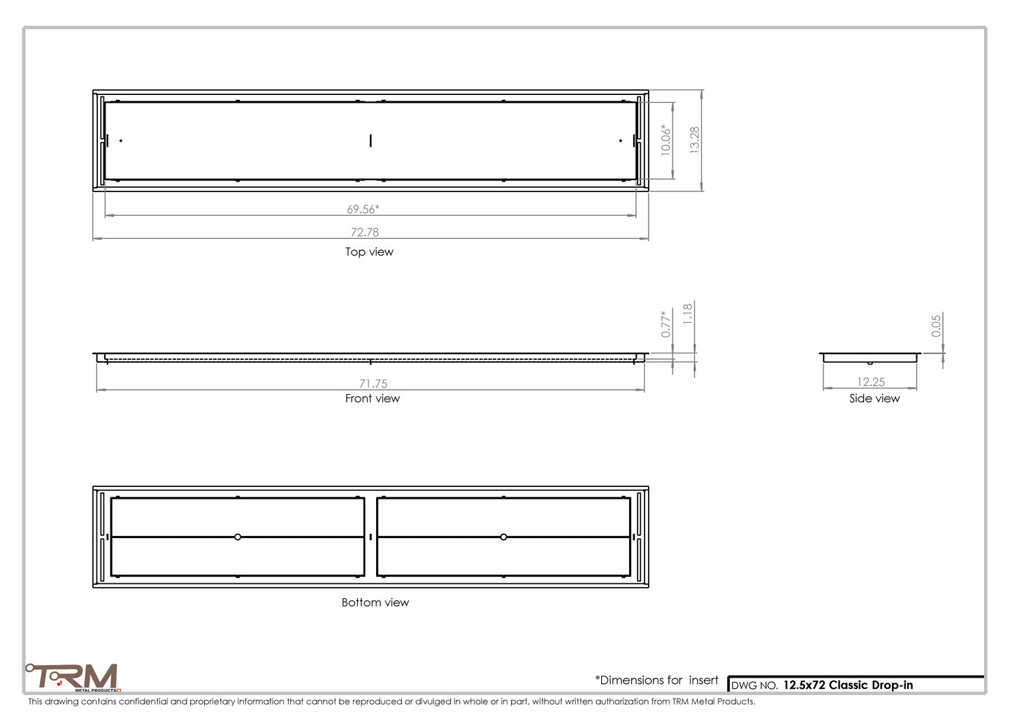 12.5x72 - Classic Drop-in Air Vent, Flush Floor-Matching, All Metal, Floor Vent Cover - TRM Metal  72x12.5