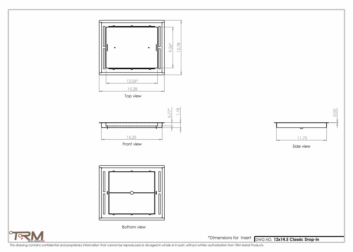 12x14.5 - Classic Drop-in Air Vent, Flush Floor-Matching, All Metal, Floor Vent Cover - TRM Metal  14.5x12