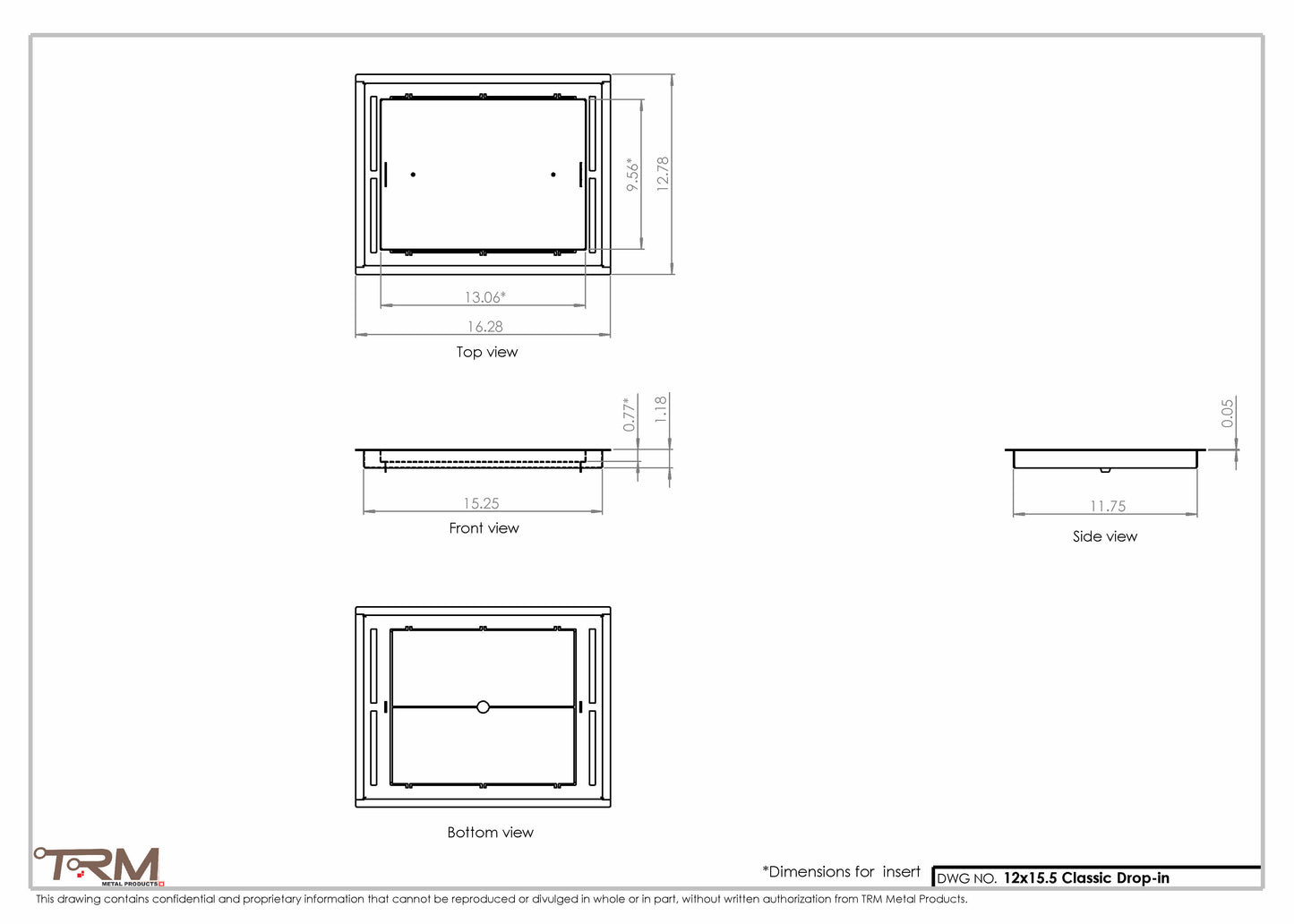 12x15.5 - Classic Drop-in Air Vent, Flush Floor-Matching, All Metal, Floor Vent Cover - TRM Metal  15.5x12
