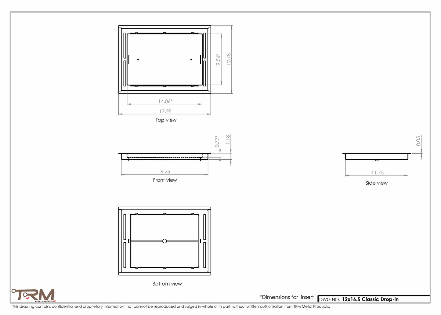 12x16.5 - Classic Drop-in Air Vent, Flush Floor-Matching, All Metal, Floor Vent Cover - TRM Metal  16.5x12