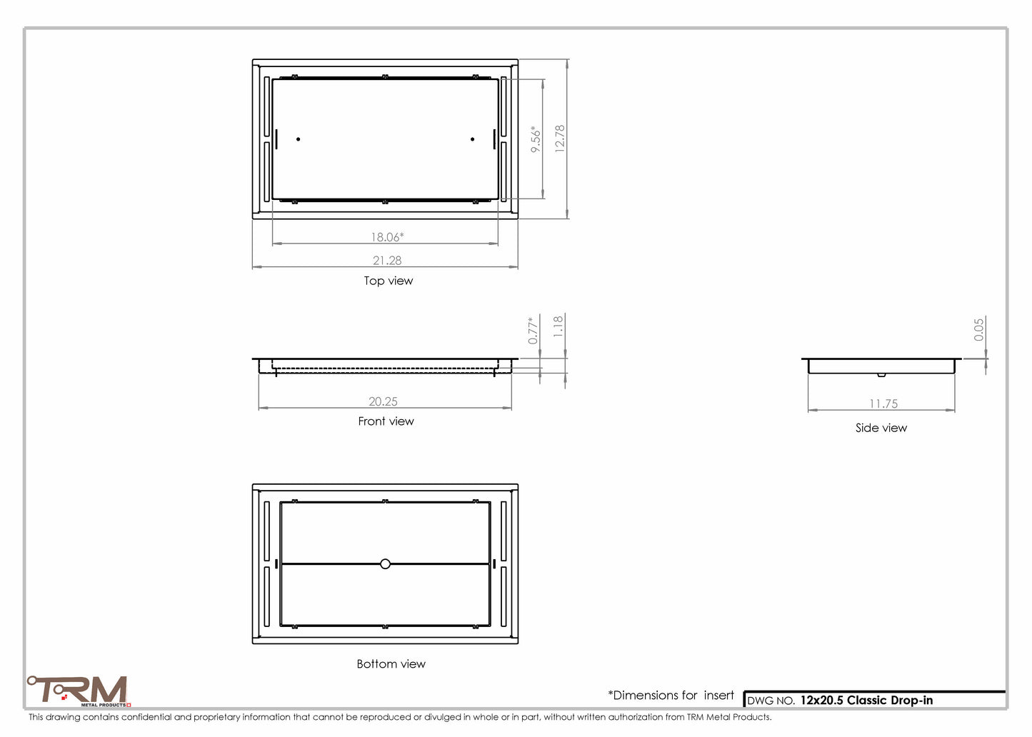 12x20.5 - Classic Drop-in Air Vent, Flush Floor-Matching, All Metal, Floor Vent Cover - TRM Metal  20.5x12