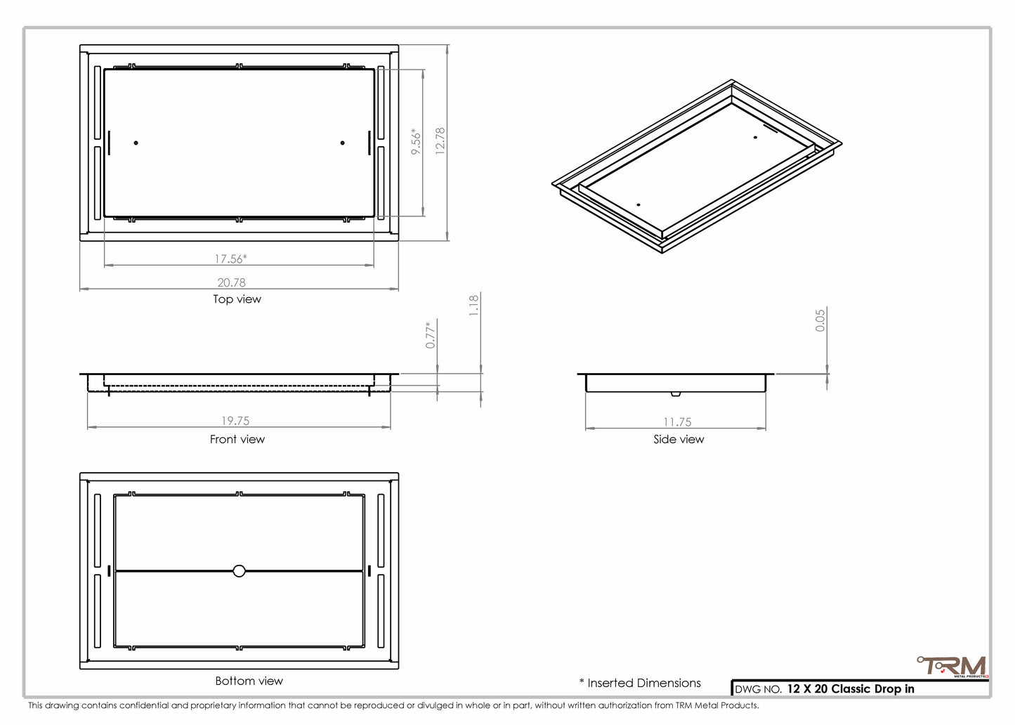 12x20 Classic Drop-in Air Vent, Flush Floor-Matching, All Metal, Floor Vent Cover (20x12)