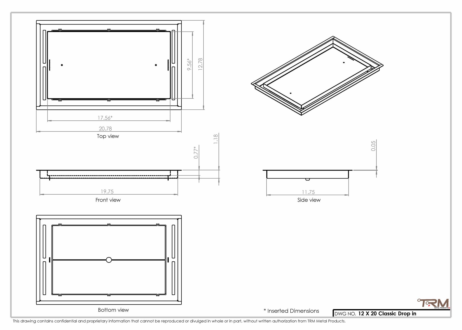 12x20 Classic Drop-in Air Vent, Flush Floor-Matching, All Metal, Floor Vent Cover (20x12)