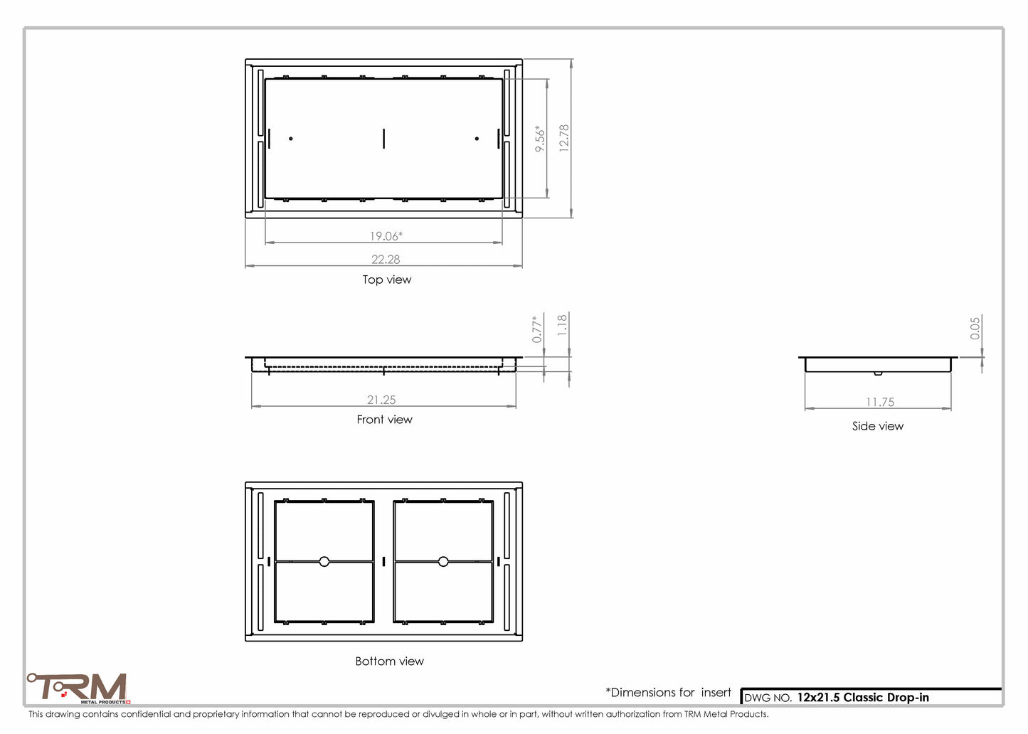 12x21.5 - Classic Drop-in Air Vent, Flush Floor-Matching, All Metal, Floor Vent Cover - TRM Metal  21.5x12