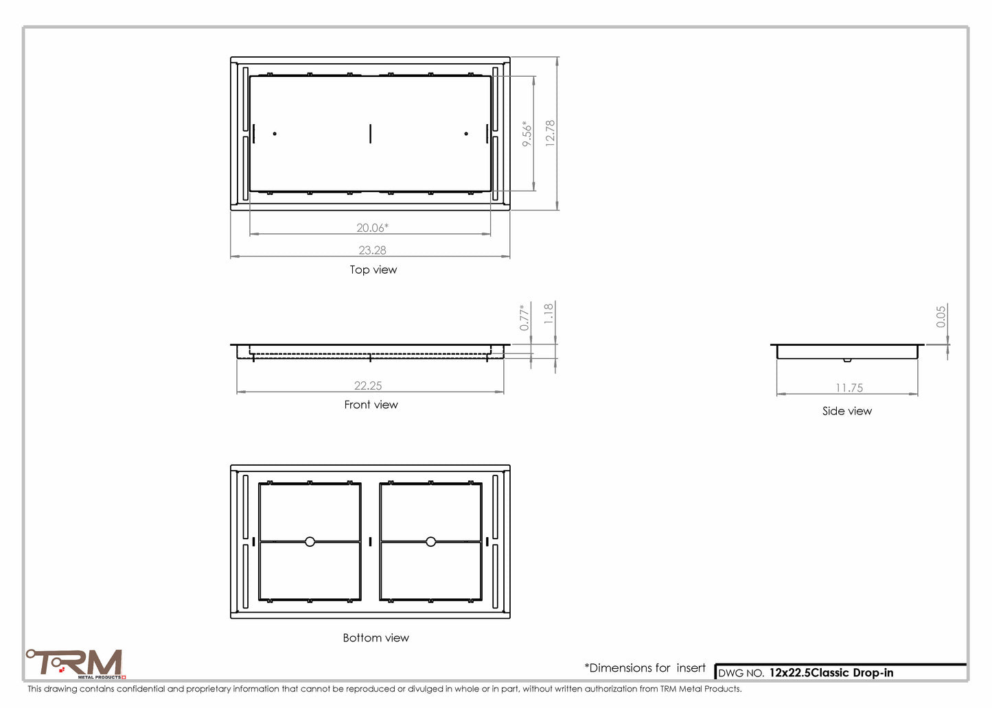 12x22.5 - Classic Drop-in Air Vent, Flush Floor-Matching, All Metal, Floor Vent Cover - TRM Metal  22.5x12