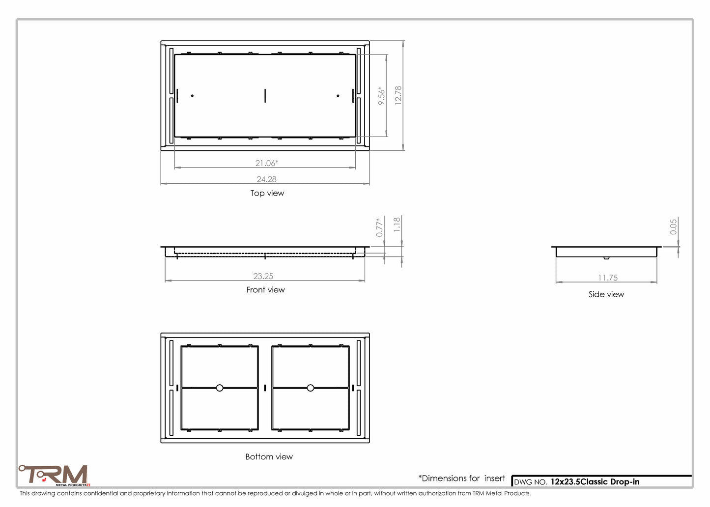 12x23.5 - Classic Drop-in Air Vent, Flush Floor-Matching, All Metal, Floor Vent Cover - TRM Metal  23.5x12