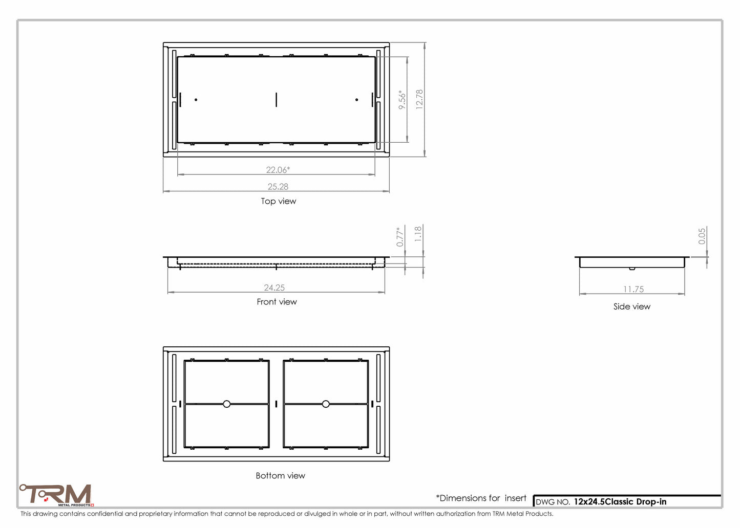 12x24.5 - Classic Drop-in Air Vent, Flush Floor-Matching, All Metal, Floor Vent Cover - TRM Metal  24.5x12