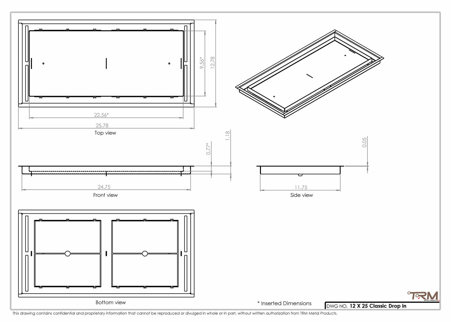 12x25 Classic Drop-in Air Vent, Flush Floor-Matching, All Metal, Floor Vent Cover (12x25)
