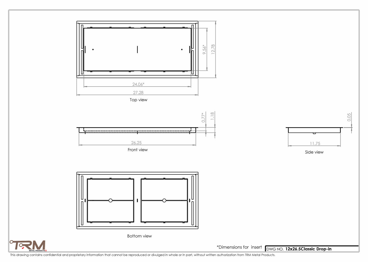 12x26.5 - Classic Drop-in Air Vent, Flush Floor-Matching, All Metal, Floor Vent Cover - TRM Metal  26.5x12