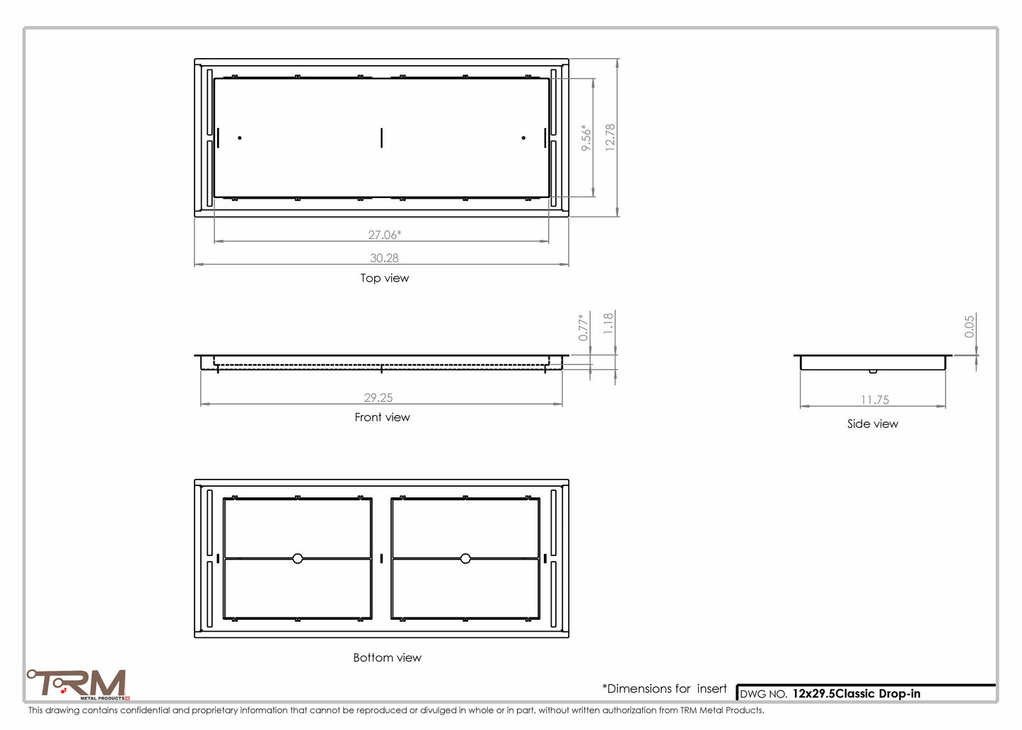 12x29.5 - Classic Drop-in Air Vent, Flush Floor-Matching, All Metal, Floor Vent Cover - TRM Metal  29.5x12