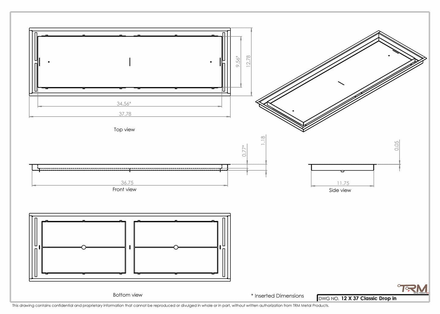 12x37 Classic Drop-in Air Vent, Flush Floor-Matching, All Metal, Floor Vent Cover (12x37)