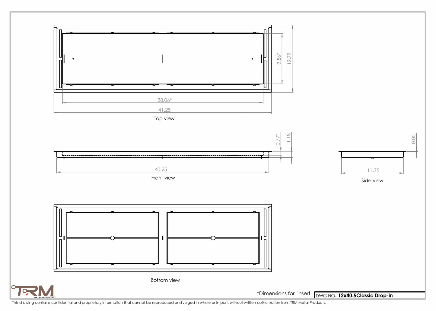 12x40.5 - Classic Drop-in Air Vent, Flush Floor-Matching, All Metal, Floor Vent Cover - TRM Metal  40.5x12