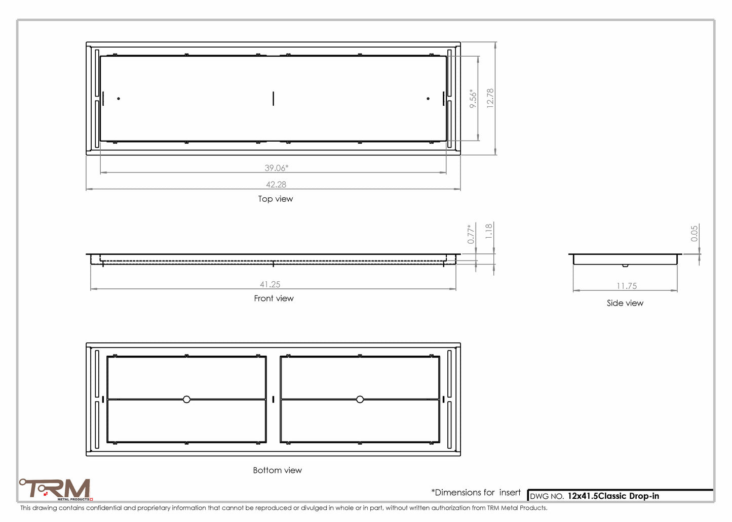 12x41.5 - Classic Drop-in Air Vent, Flush Floor-Matching, All Metal, Floor Vent Cover - TRM Metal  41.5x12