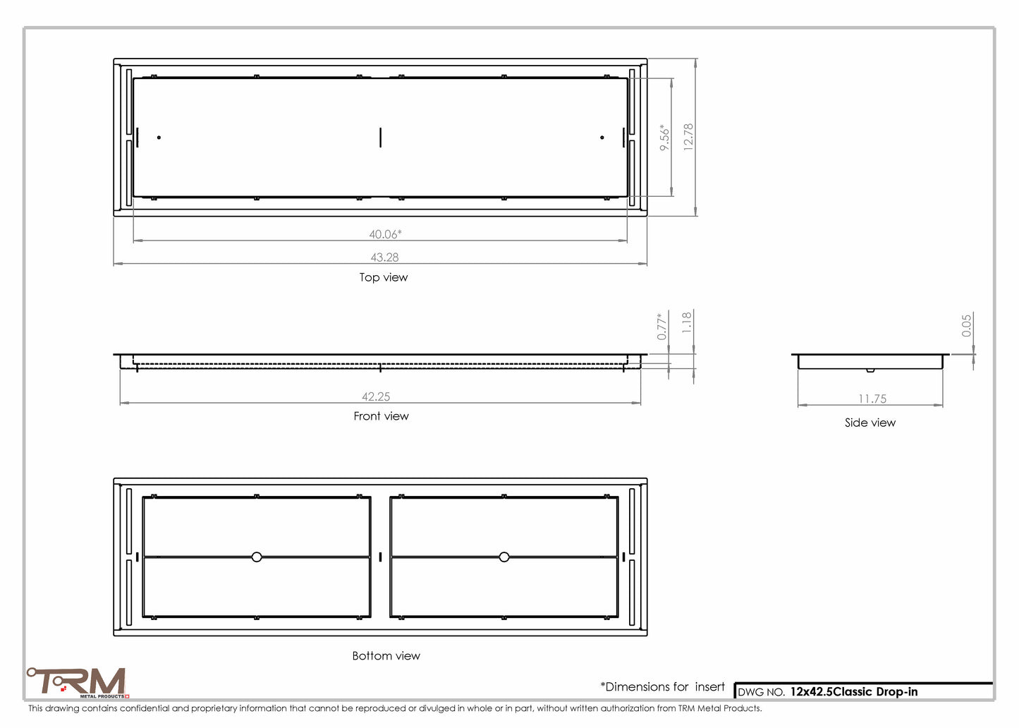 12x42.5 - Classic Drop-in Air Vent, Flush Floor-Matching, All Metal, Floor Vent Cover - TRM Metal  42.5x12