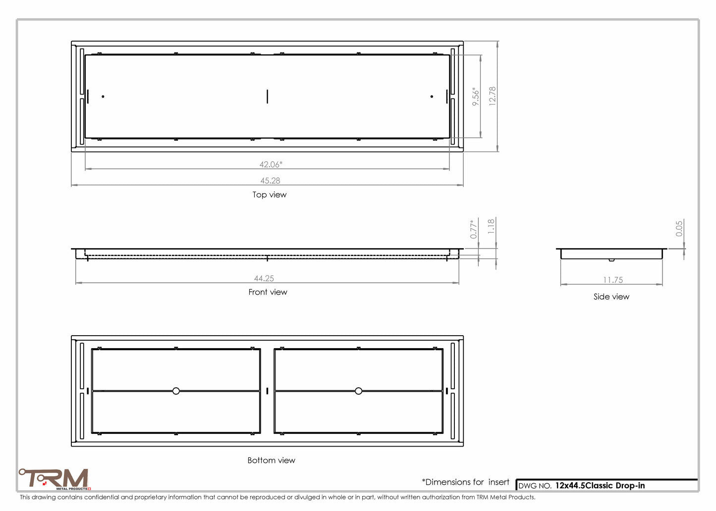 12x44.5 - Classic Drop-in Air Vent, Flush Floor-Matching, All Metal, Floor Vent Cover - TRM Metal  44.5x12