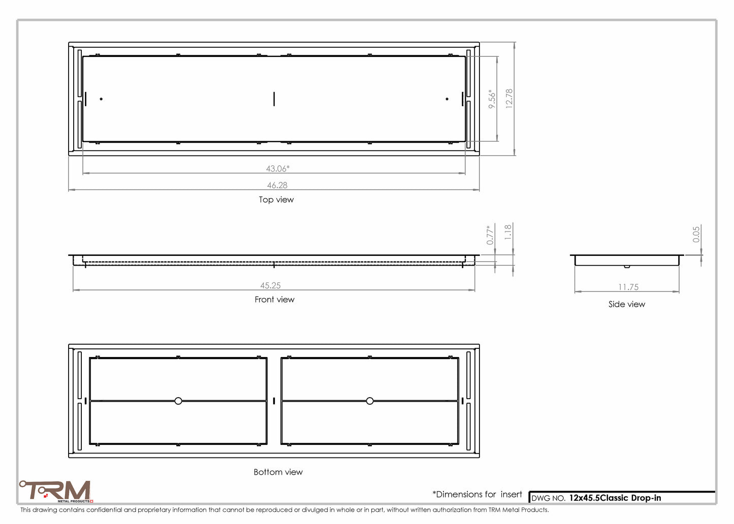 12x45.5 - Classic Drop-in Air Vent, Flush Floor-Matching, All Metal, Floor Vent Cover - TRM Metal  45.5x12