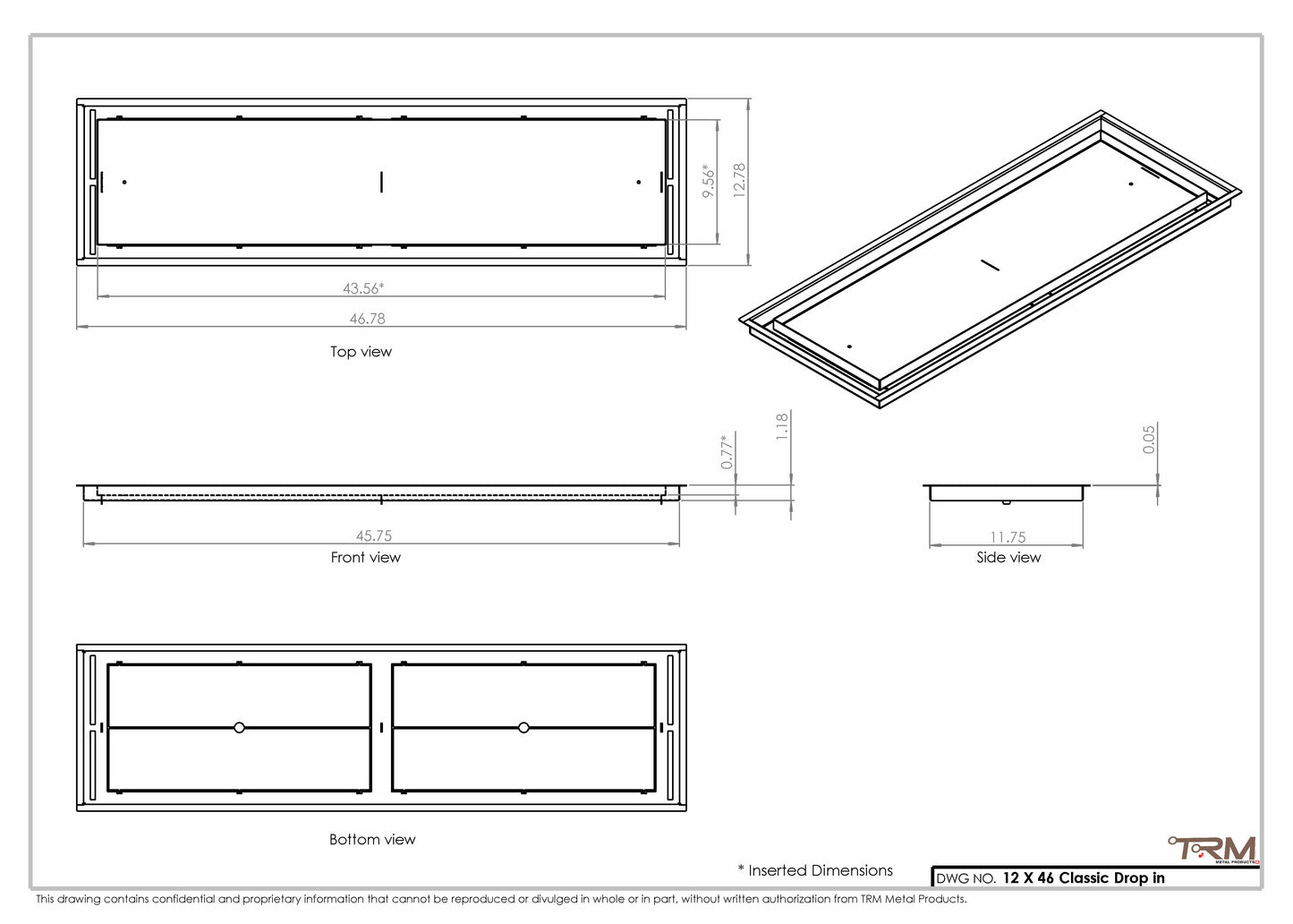 12x46 Classic Drop-in Air Vent, Flush Floor-Matching, All Metal, Floor Vent Cover (12x46)