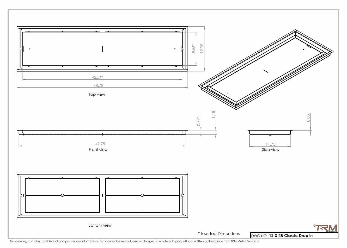 12x48 Classic Drop-in Air Vent, Flush Floor-Matching, All Metal, Floor Vent Cover (12x48)