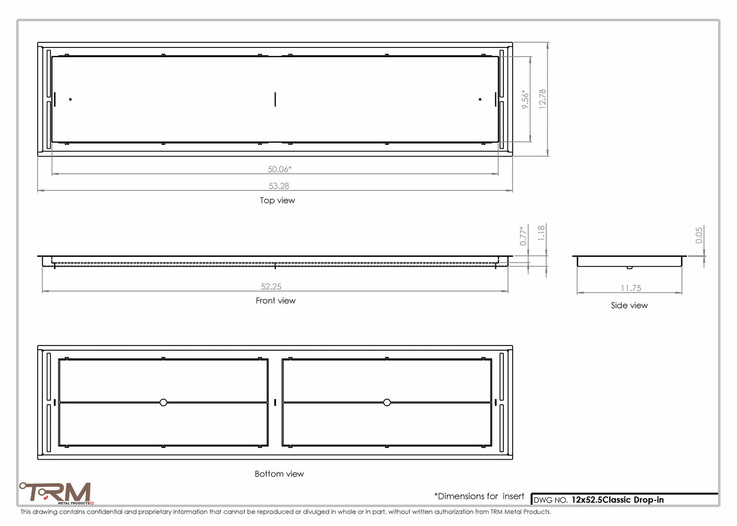 12x52.5 - Classic Drop-in Air Vent, Flush Floor-Matching, All Metal, Floor Vent Cover - TRM Metal  52.5x12