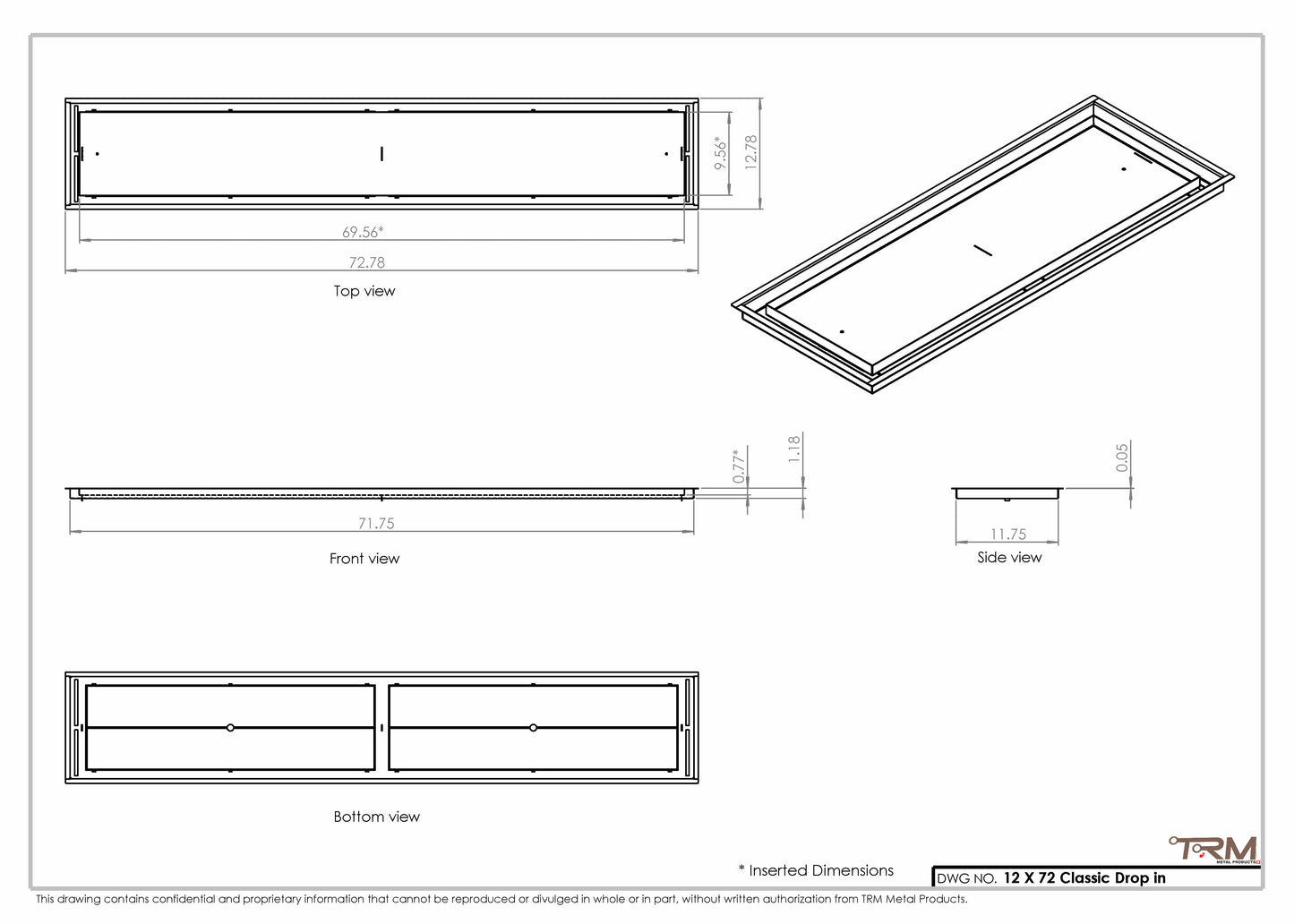12x72 Classic Drop-in Air Vent, Flush Floor-Matching, All Metal, Floor Vent Cover (12x72)