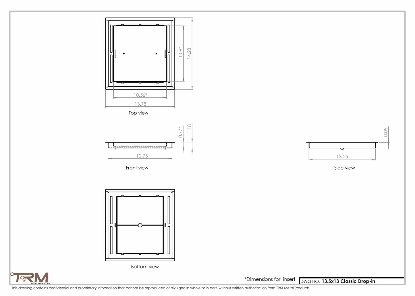 13.5x13 - Classic Drop-in Air Vent, Flush Floor-Matching, All Metal, Floor Vent Cover - TRM Metal  13x13.5