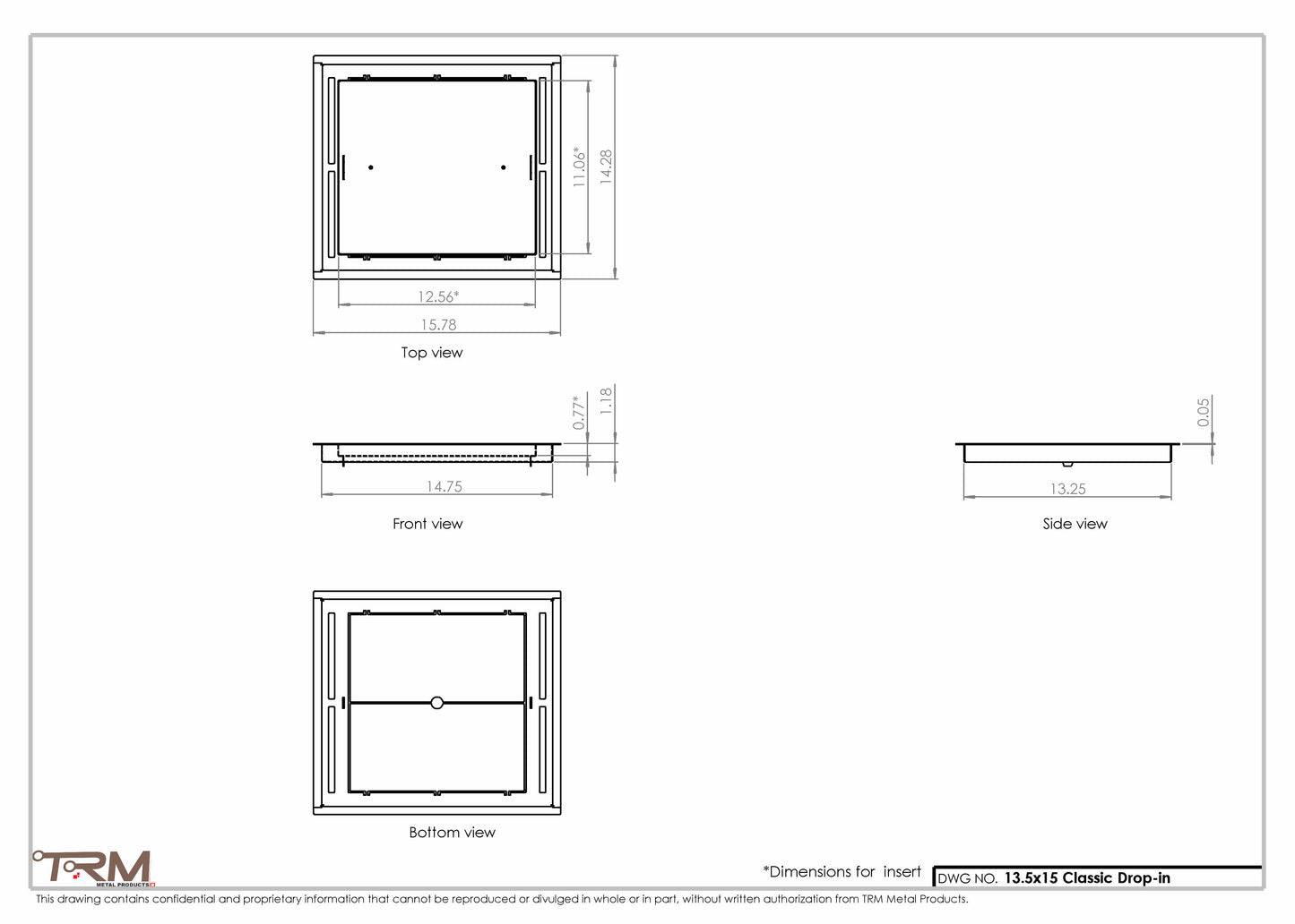 13.5x15 - Classic Drop-in Air Vent, Flush Floor-Matching, All Metal, Floor Vent Cover - TRM Metal  15x13.5