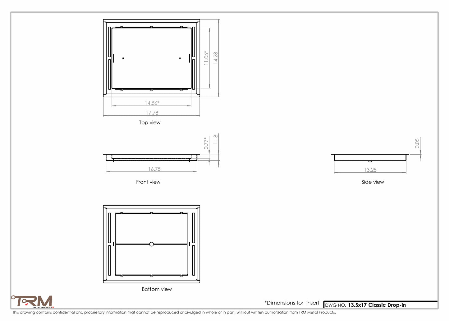 13.5x17 - Classic Drop-in Air Vent, Flush Floor-Matching, All Metal, Floor Vent Cover - TRM Metal  17x13.5