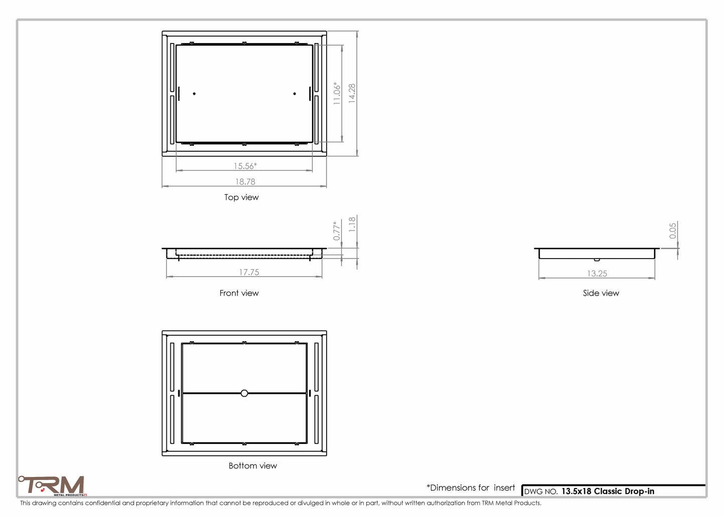 13.5x18 - Classic Drop-in Air Vent, Flush Floor-Matching, All Metal, Floor Vent Cover - TRM Metal  18x13.5