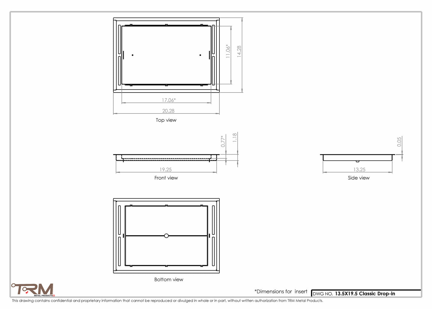 13.5x19.5 - Classic Drop-in Air Vent, Flush Floor-Matching, All Metal, Floor Vent Cover - TRM Metal  19.5x13.5