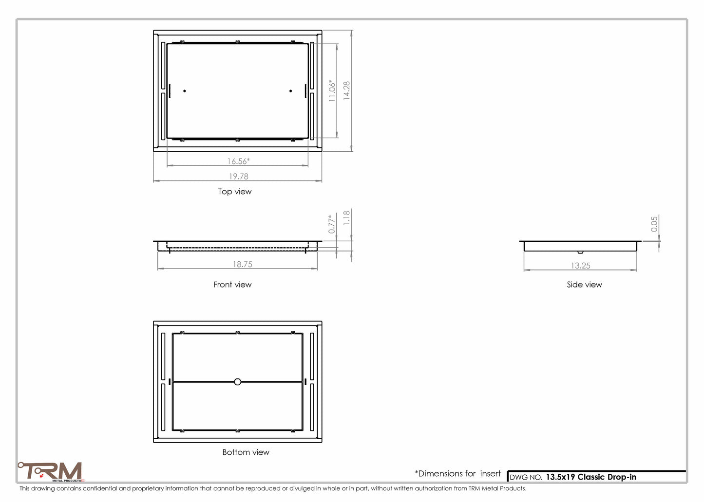 13.5x19 - Classic Drop-in Air Vent, Flush Floor-Matching, All Metal, Floor Vent Cover - TRM Metal  19x13.5