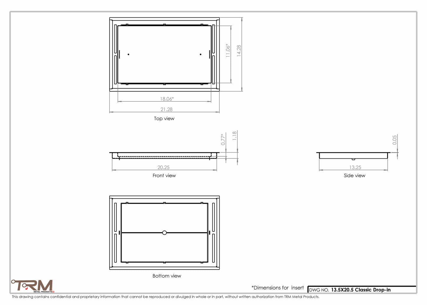 13.5x20.5 - Classic Drop-in Air Vent, Flush Floor-Matching, All Metal, Floor Vent Cover - TRM Metal  20.5x13.5