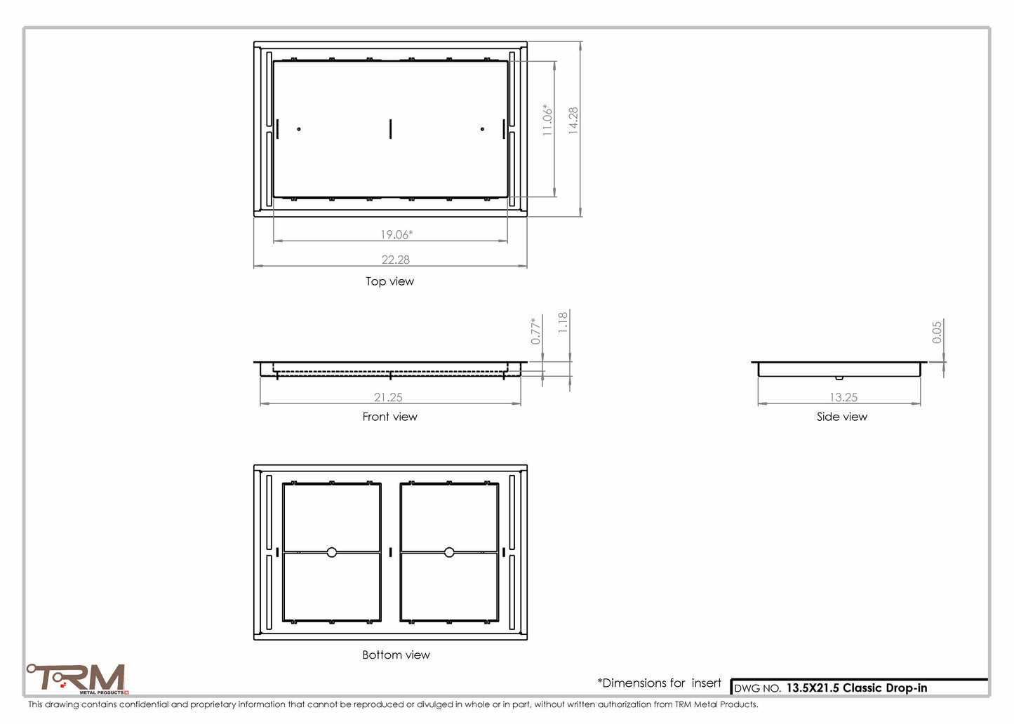 13.5x21.5 - Classic Drop-in Air Vent, Flush Floor-Matching, All Metal, Floor Vent Cover - TRM Metal  21.5x13.5