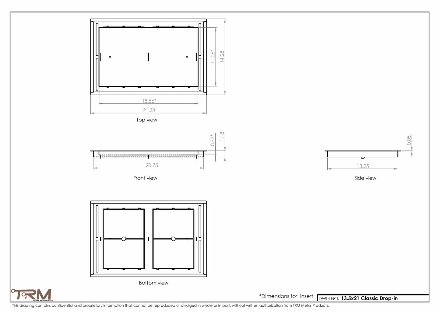 13.5x21 - Classic Drop-in Air Vent, Flush Floor-Matching, All Metal, Floor Vent Cover - TRM Metal  21x13.5
