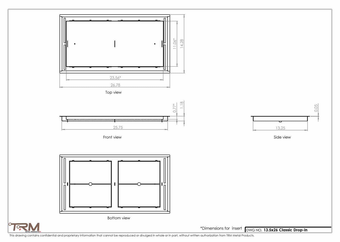 13.5x26 - Classic Drop-in Air Vent, Flush Floor-Matching, All Metal, Floor Vent Cover - TRM Metal  26x13.5