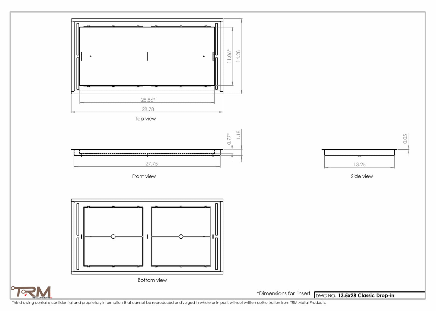 13.5x28 - Classic Drop-in Air Vent, Flush Floor-Matching, All Metal, Floor Vent Cover - TRM Metal  28x13.5