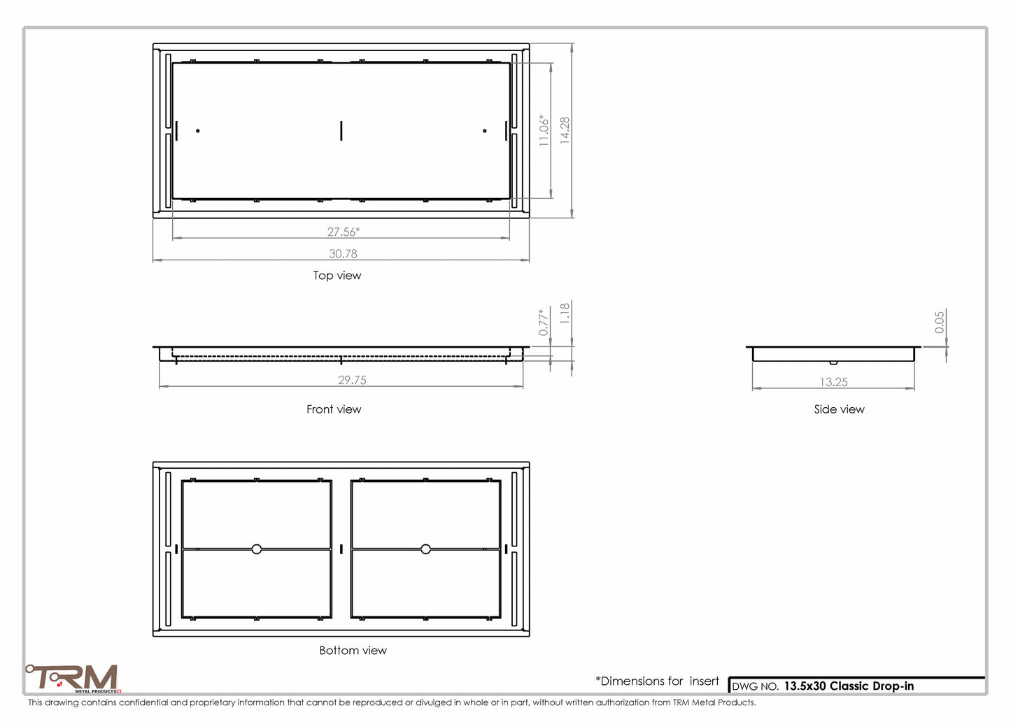 13.5x30 - Classic Drop-in Air Vent, Flush Floor-Matching, All Metal, Floor Vent Cover - TRM Metal  30x13.5