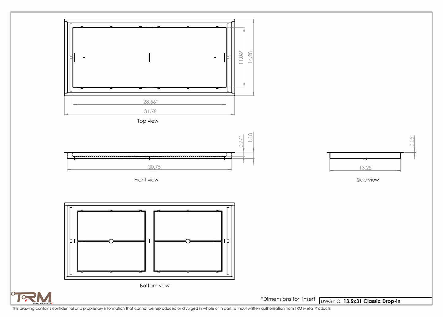 13.5x31 - Classic Drop-in Air Vent, Flush Floor-Matching, All Metal, Floor Vent Cover - TRM Metal  31x13.5