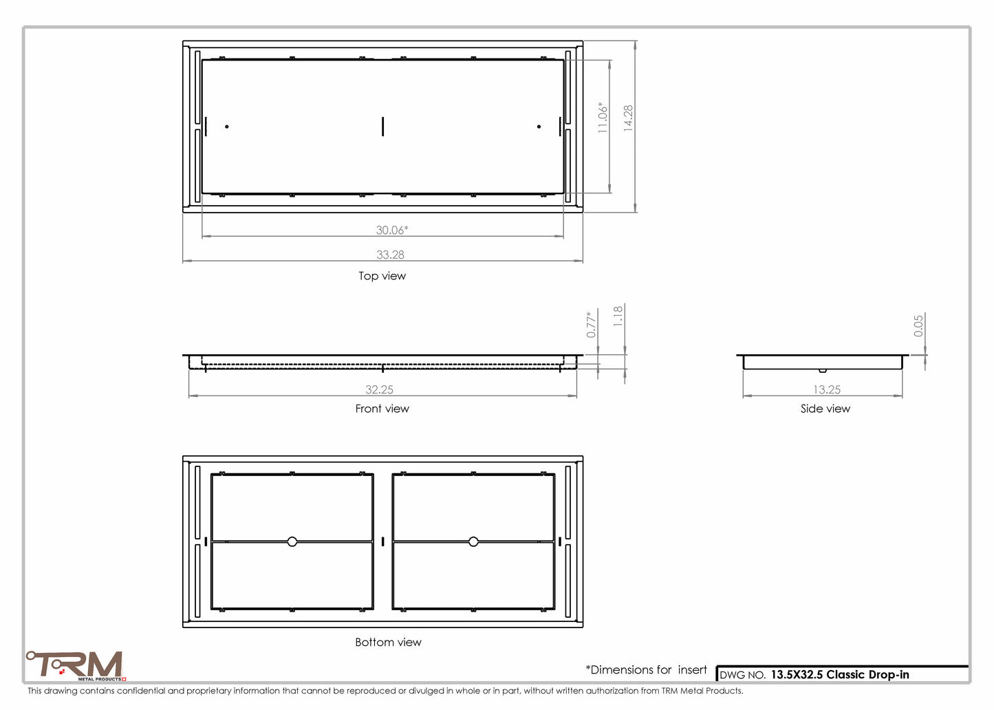 13.5x32.5 - Classic Drop-in Air Vent, Flush Floor-Matching, All Metal, Floor Vent Cover - TRM Metal  32.5x13.5
