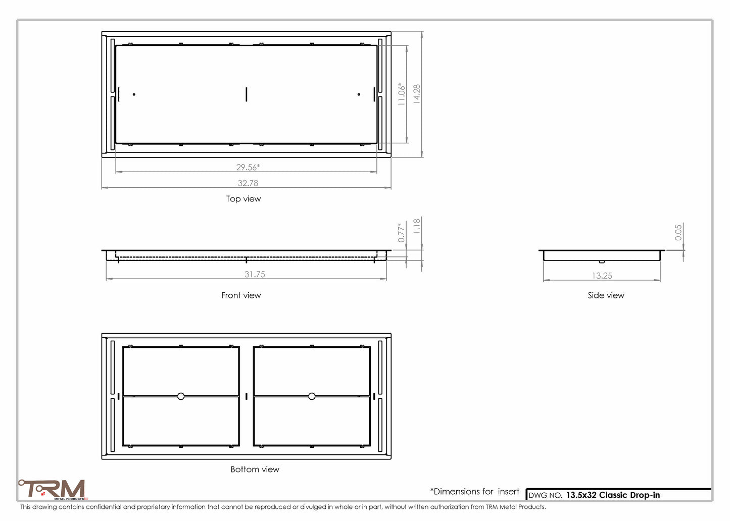 13.5x32 - Classic Drop-in Air Vent, Flush Floor-Matching, All Metal, Floor Vent Cover - TRM Metal  32x13.5