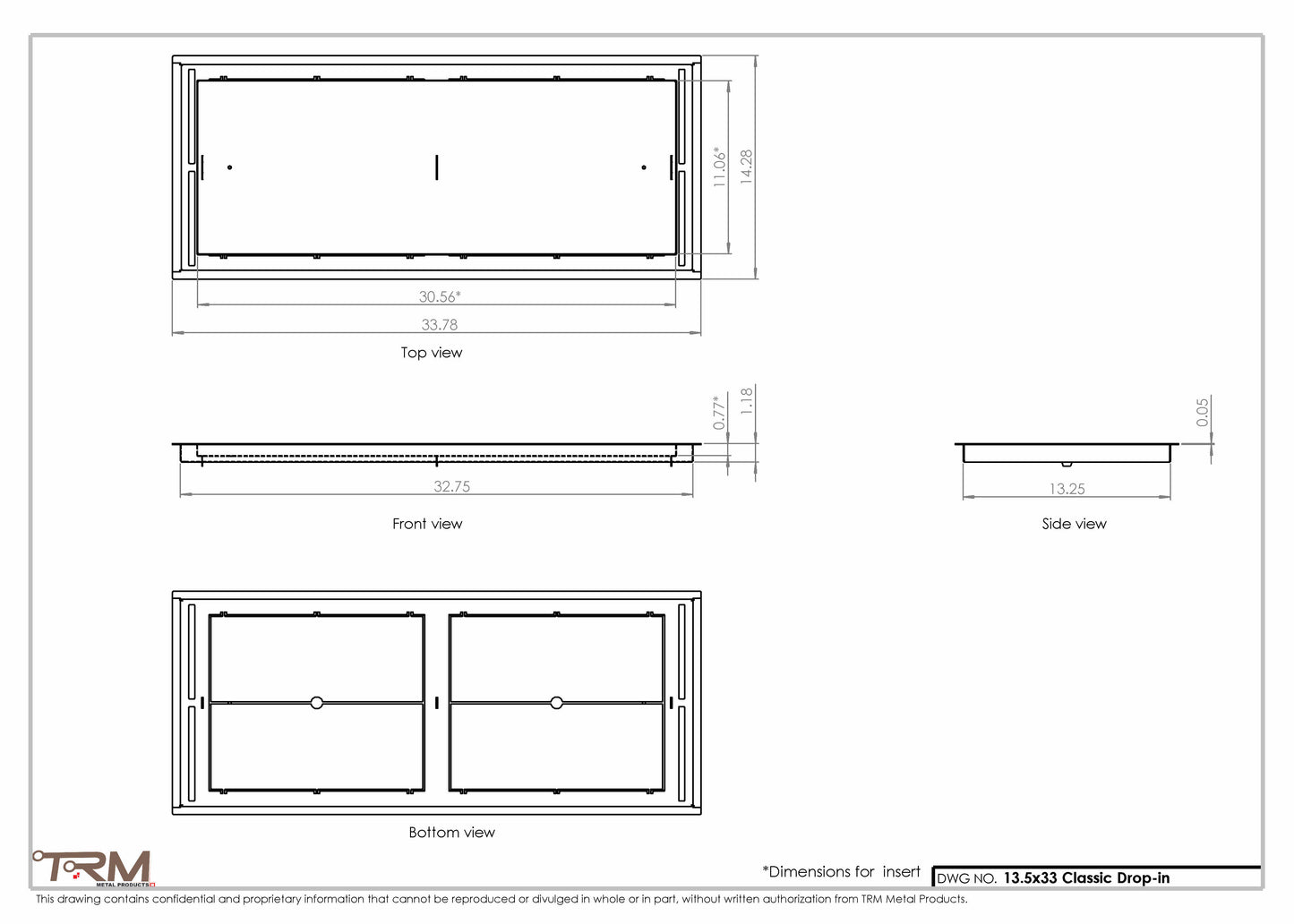 13.5x33 - Classic Drop-in Air Vent, Flush Floor-Matching, All Metal, Floor Vent Cover - TRM Metal  33x13.5