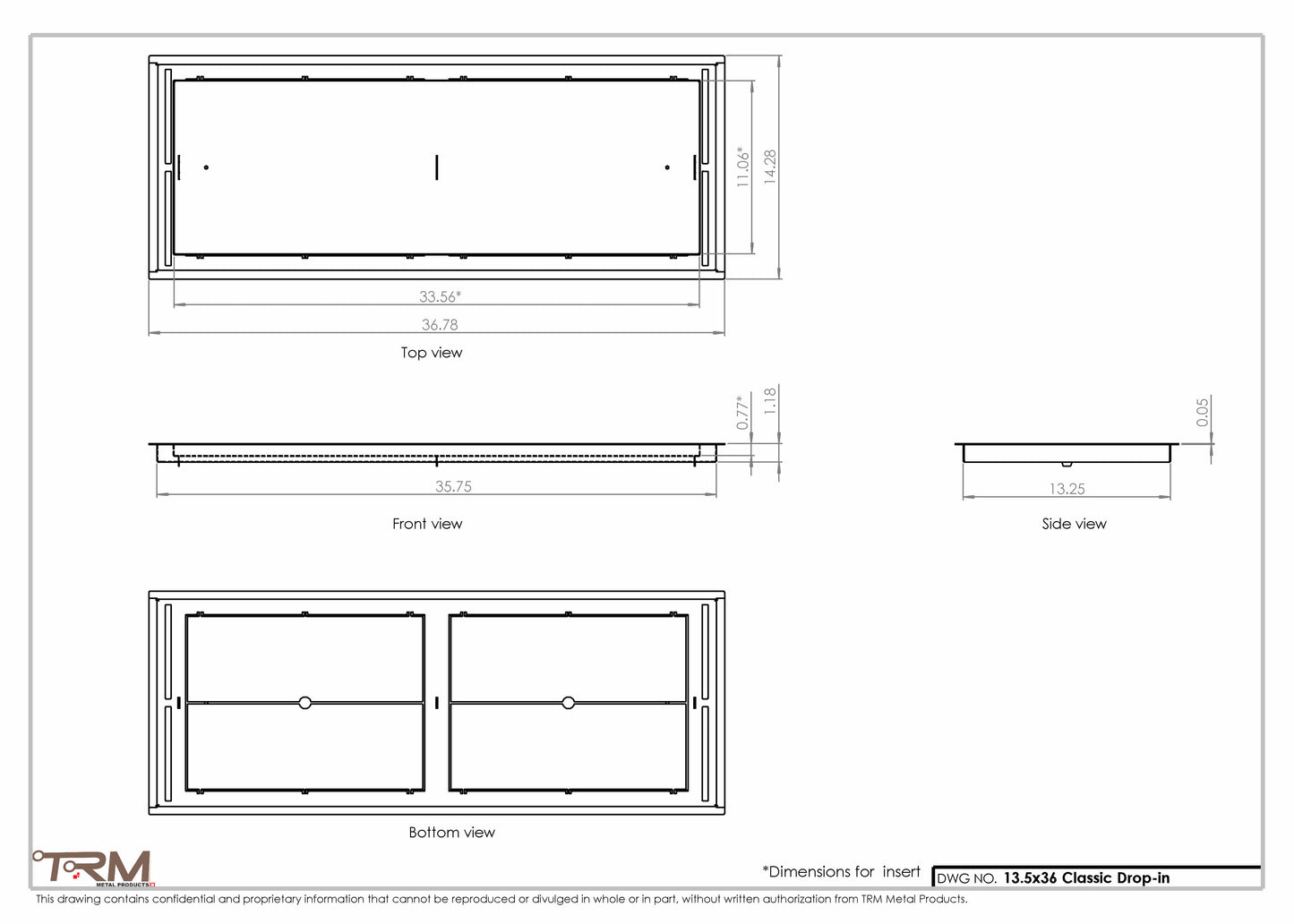13.5x36 - Classic Drop-in Air Vent, Flush Floor-Matching, All Metal, Floor Vent Cover - TRM Metal  36x13.5