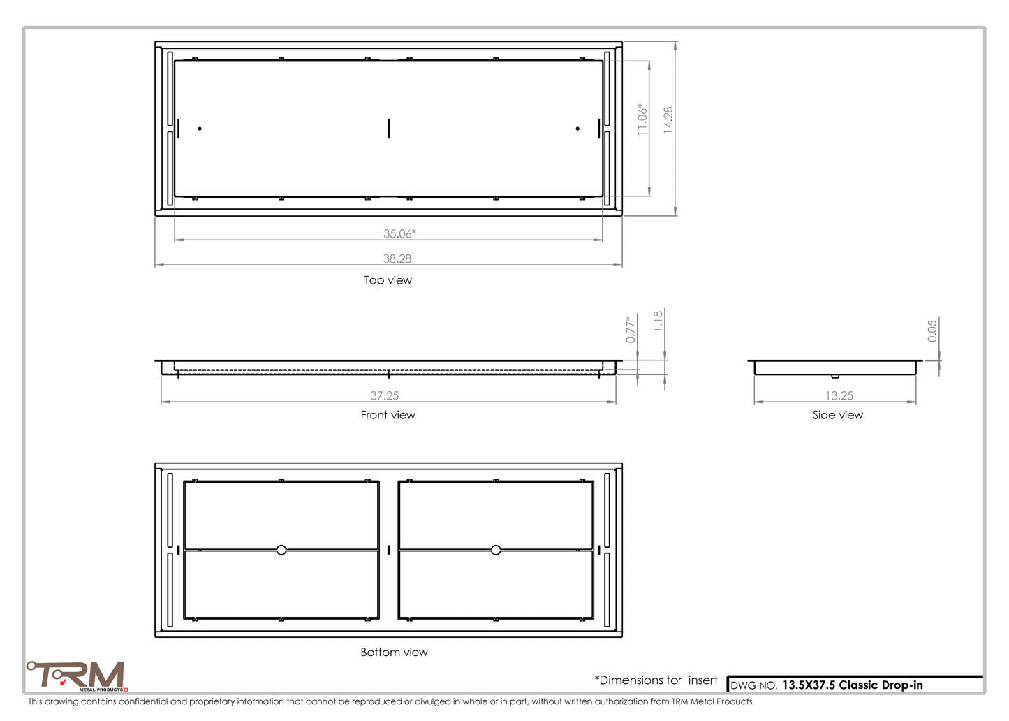 13.5x37.5 - Classic Drop-in Air Vent, Flush Floor-Matching, All Metal, Floor Vent Cover - TRM Metal  37.5x13.5