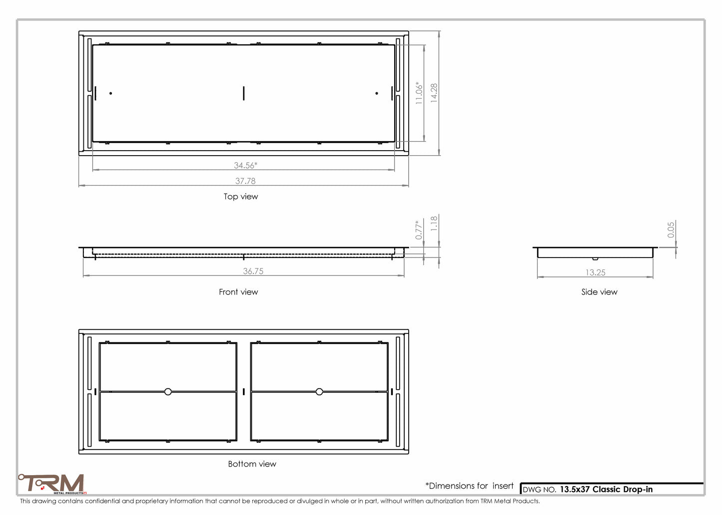 13.5x37 - Classic Drop-in Air Vent, Flush Floor-Matching, All Metal, Floor Vent Cover - TRM Metal  37x13.5