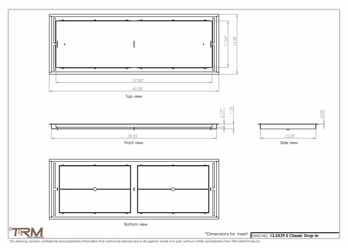 13.5x39.5 - Classic Drop-in Air Vent, Flush Floor-Matching, All Metal, Floor Vent Cover - TRM Metal  39.5x13.5